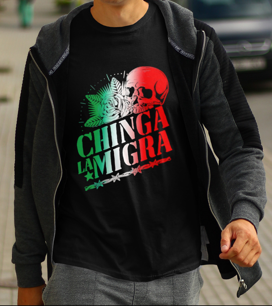 Chinga La Migra Skull Rose Immigration Reform T-Shirt