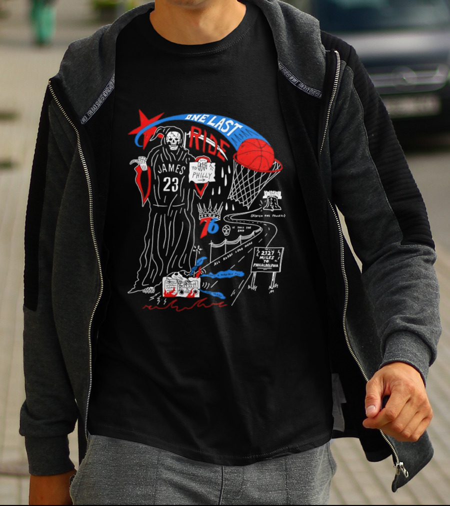 LeBron James One Last Ride 23 Philadelphia 76ers Miles To Philly 2023 Liberty Bell T-Shirt