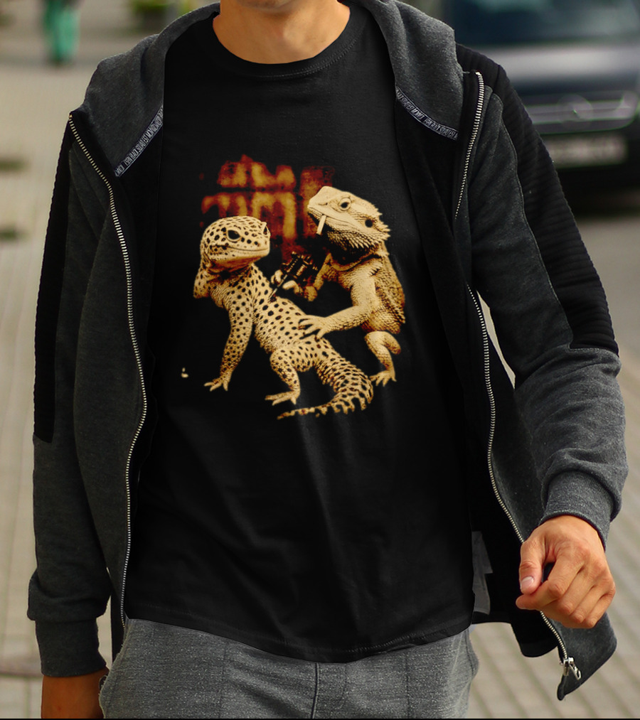 Leopard Gecko Tattoo By Bearded Dragon With Spray Paint Graffiti T-Shirt