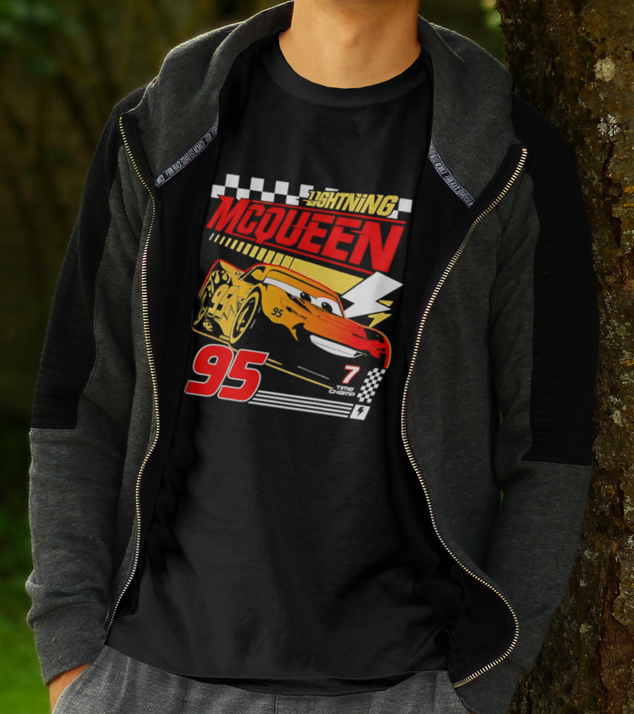 Lightning McQueen Racing 95 Champion Car Number 7 Lightning Bolt T-Shirt