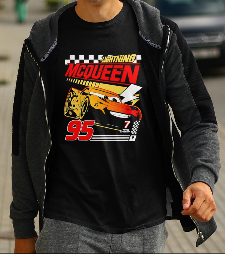 Lightning McQueen Racing 95 Champion Car Number 7 Lightning Bolt T-Shirt