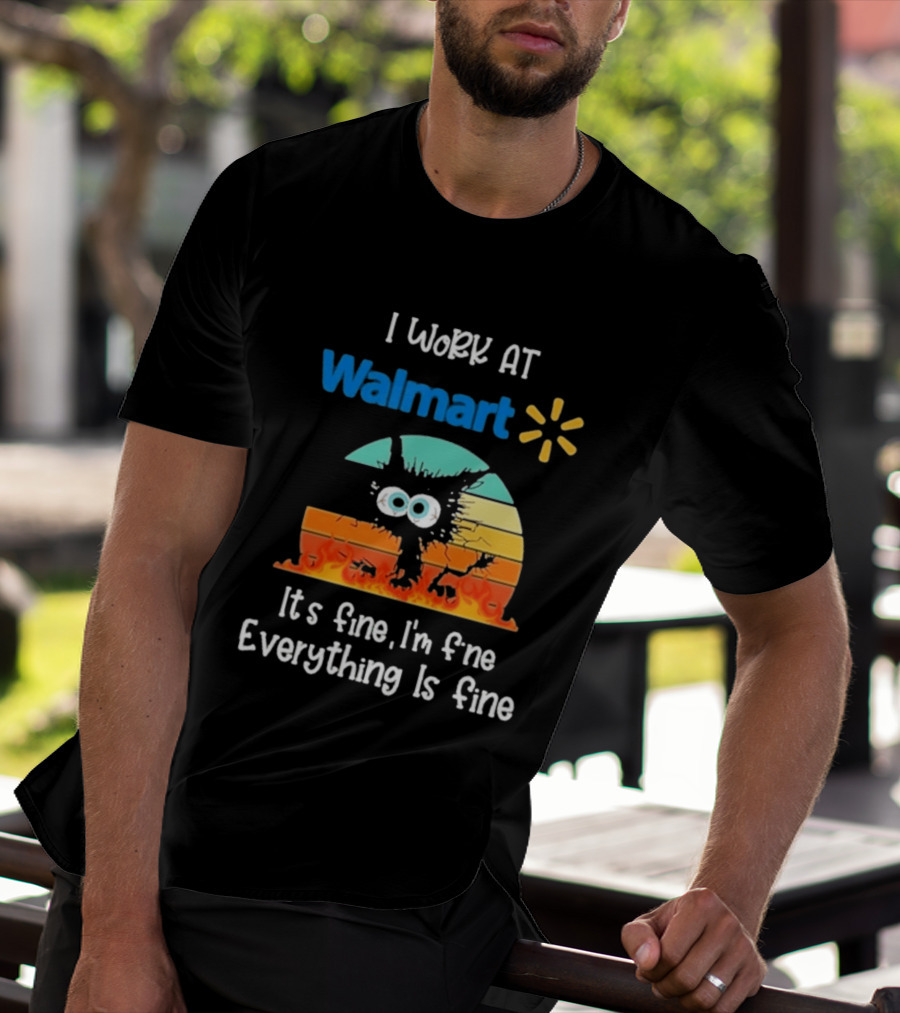 I Work At Walmart Its Fine Im Fine Everything Is Fine Emoji Wall Crack Puzzle T-Shirt