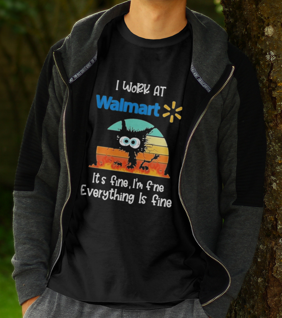 I Work At Walmart Its Fine Im Fine Everything Is Fine Emoji Wall Crack Puzzle T-Shirt