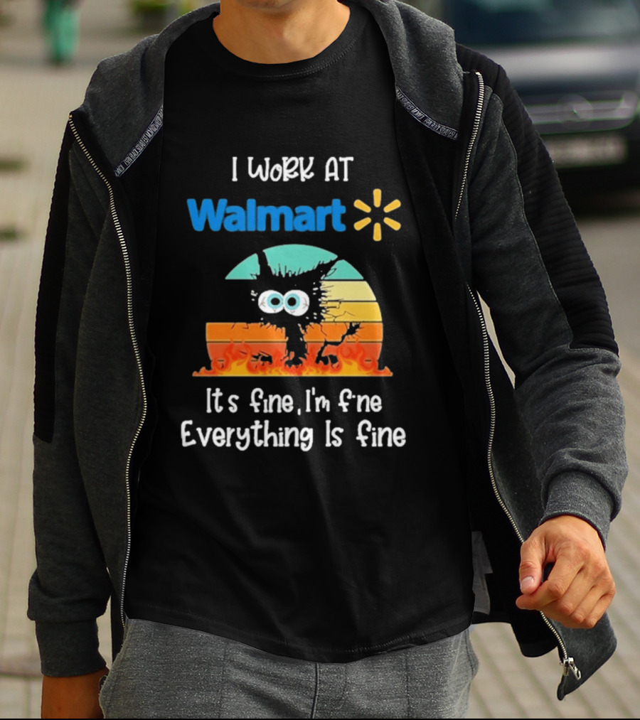 I Work At Walmart Its Fine Im Fine Everything Is Fine Emoji Wall Crack Puzzle T-Shirt