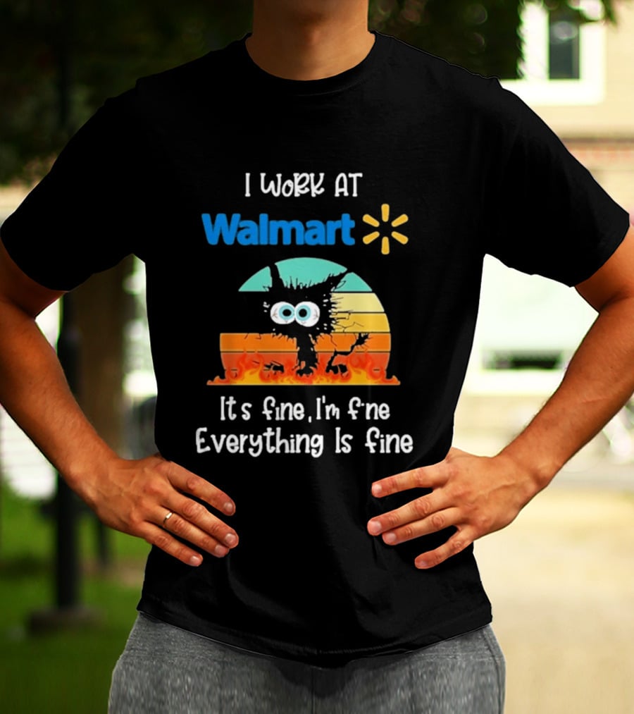 I Work At Walmart Its Fine Im Fine Everything Is Fine Emoji Wall Crack Puzzle T-Shirt