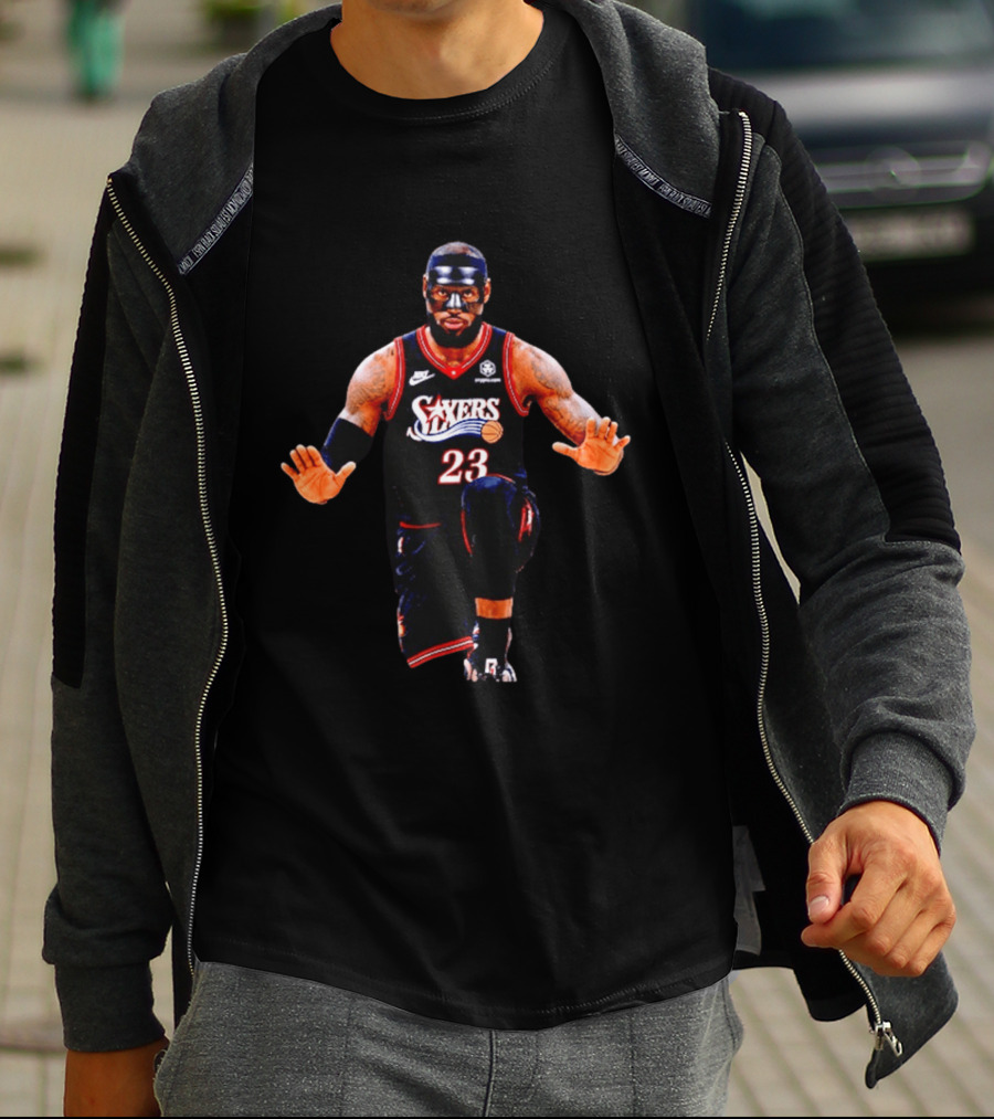 Philadelphia 76ers LeBron James 23 Black Mask Basketball T-Shirt