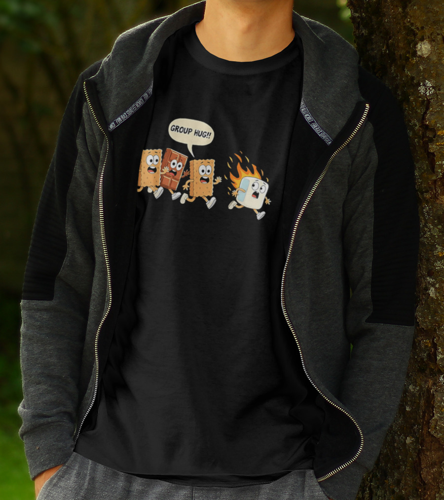 S'mores Cartoon Group Hug Chocolate Graham Cracker Marshmallow Fun T-Shirt