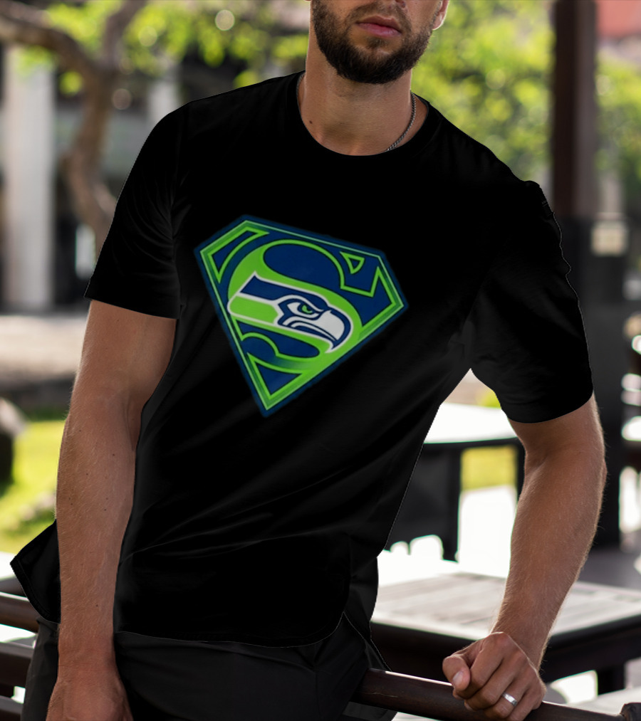 Seattle Seahawks Superman Logo S Symbol Fusion T-Shirt