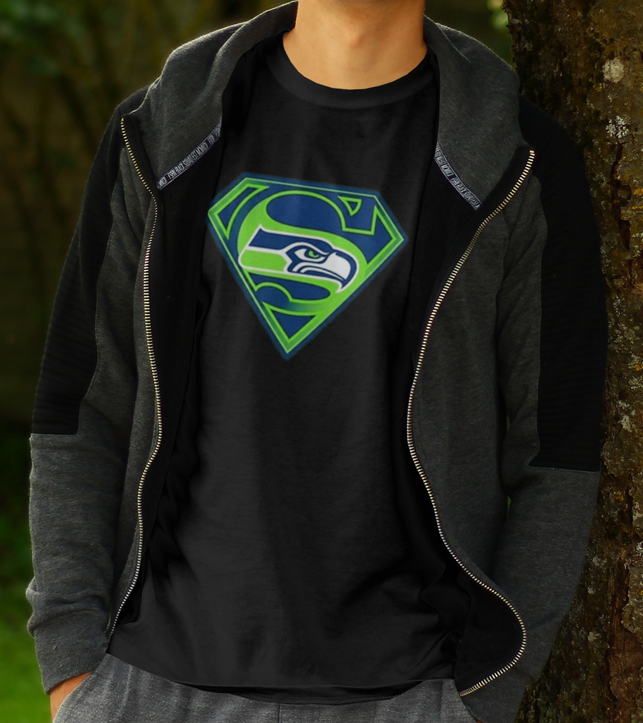 Seattle Seahawks Superman Logo S Symbol Fusion T-Shirt