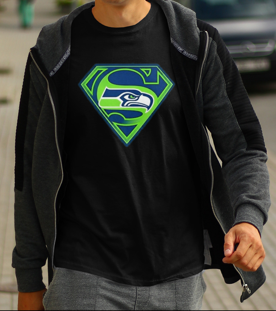 Seattle Seahawks Superman Logo S Symbol Fusion T-Shirt