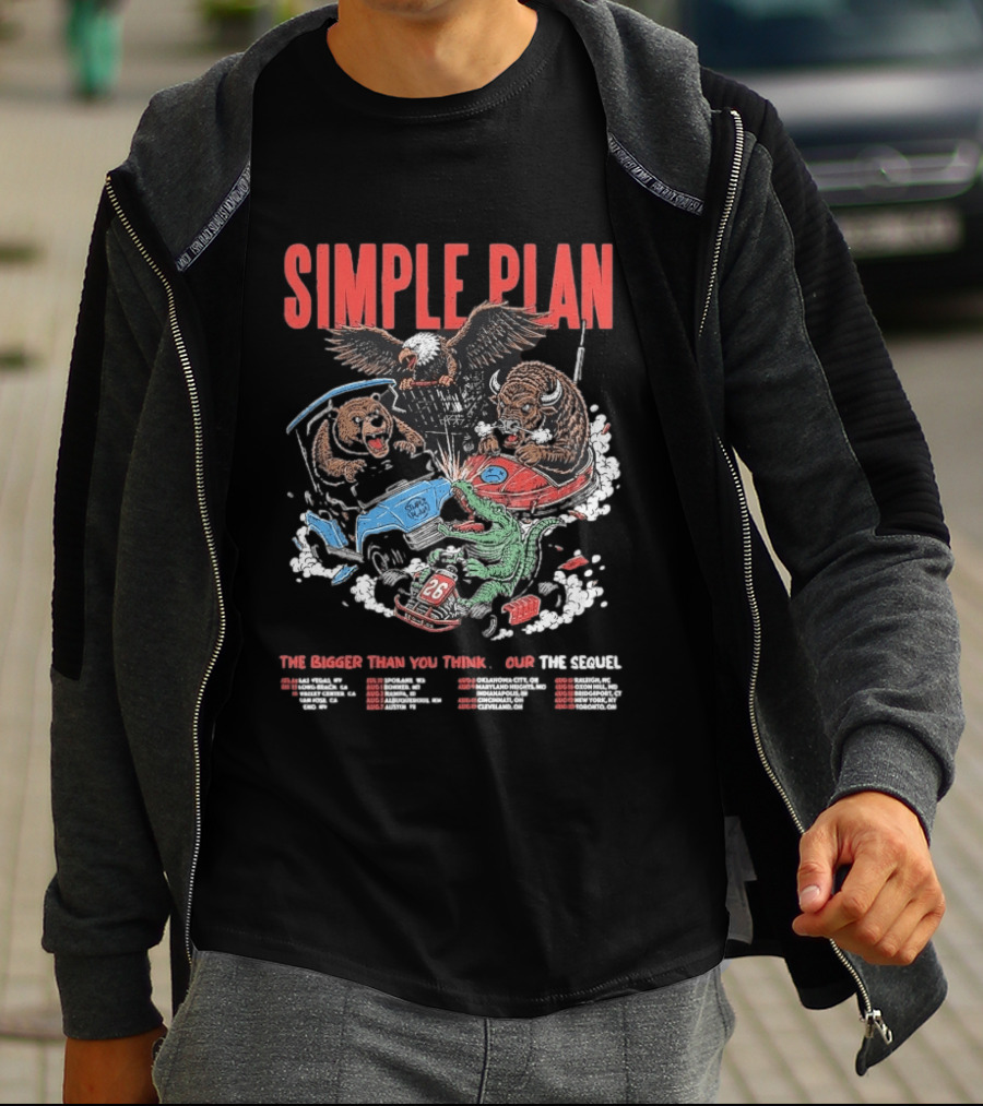 Simple Plan The Bigger Than You Think Tour 2026 Dates The Sequel Animals And Car Racing T-Shirt