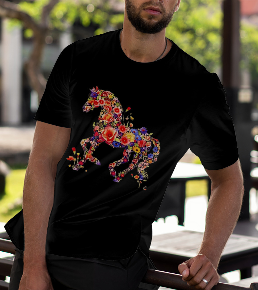 Unicorn Floral Blossoms Mythical Fantasy Animal Nature Garden Botanical T-Shirt