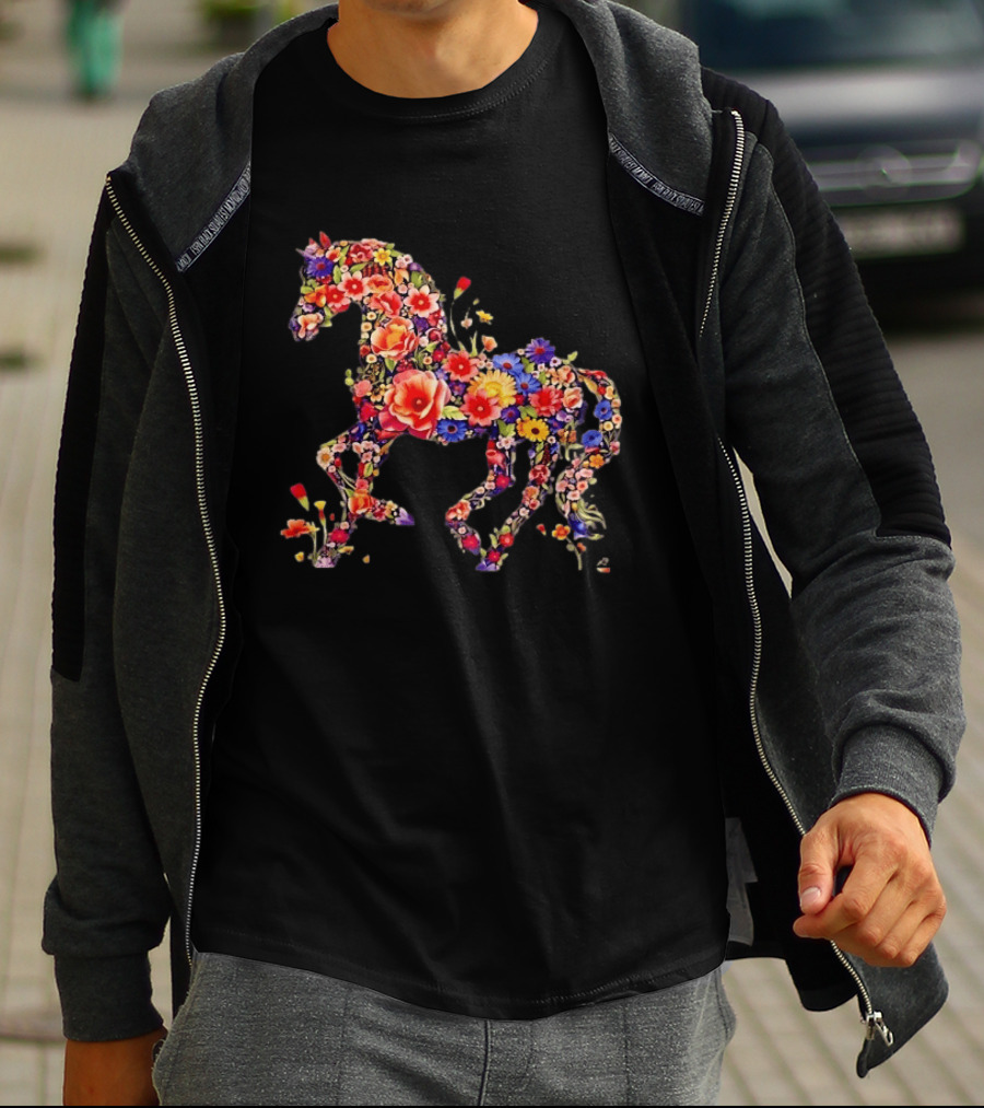 Unicorn Floral Blossoms Mythical Fantasy Animal Nature Garden Botanical T-Shirt