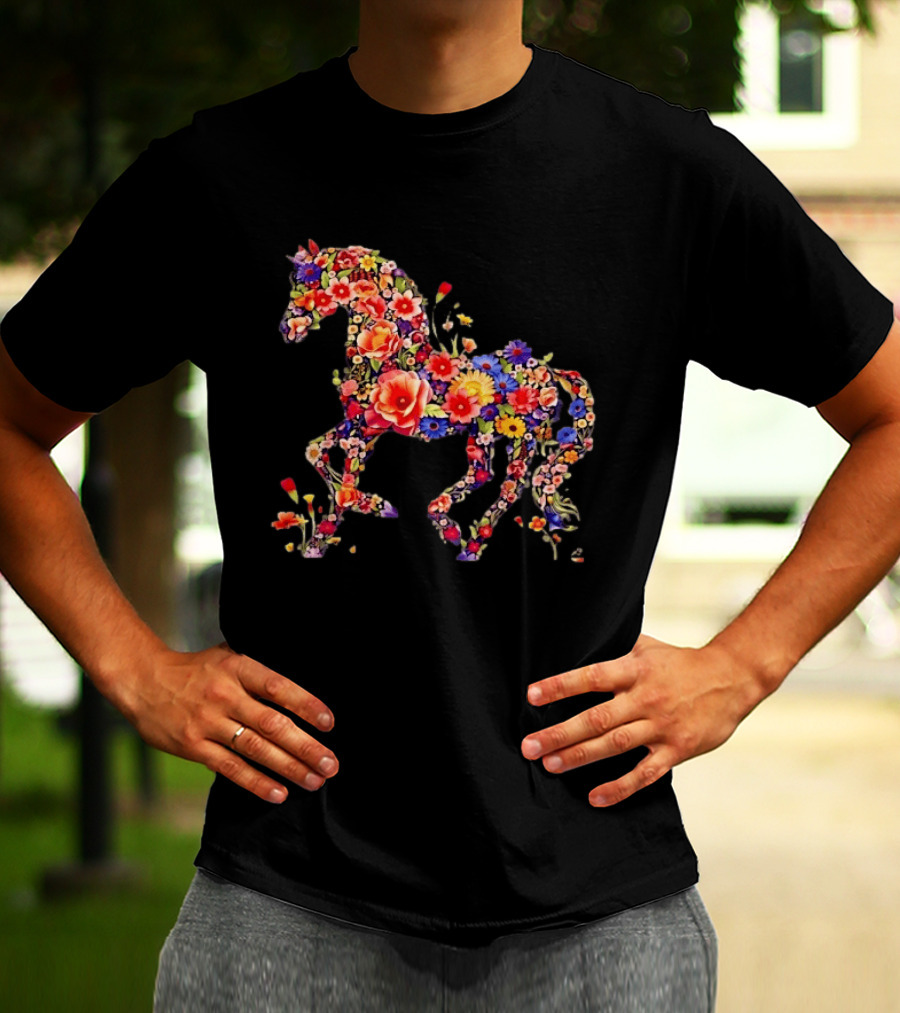 Unicorn Floral Blossoms Mythical Fantasy Animal Nature Garden Botanical T-Shirt