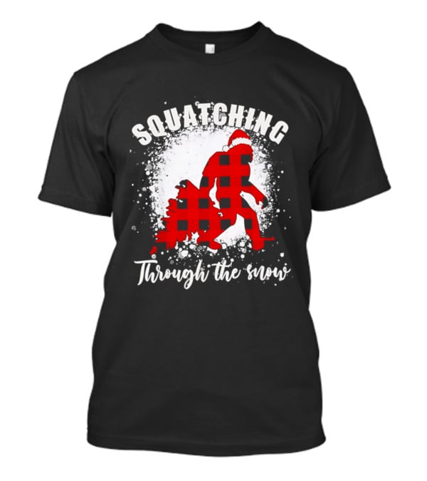 Squatching Through The Snow Bigfoot Santa Hat Christmas T-Shirt