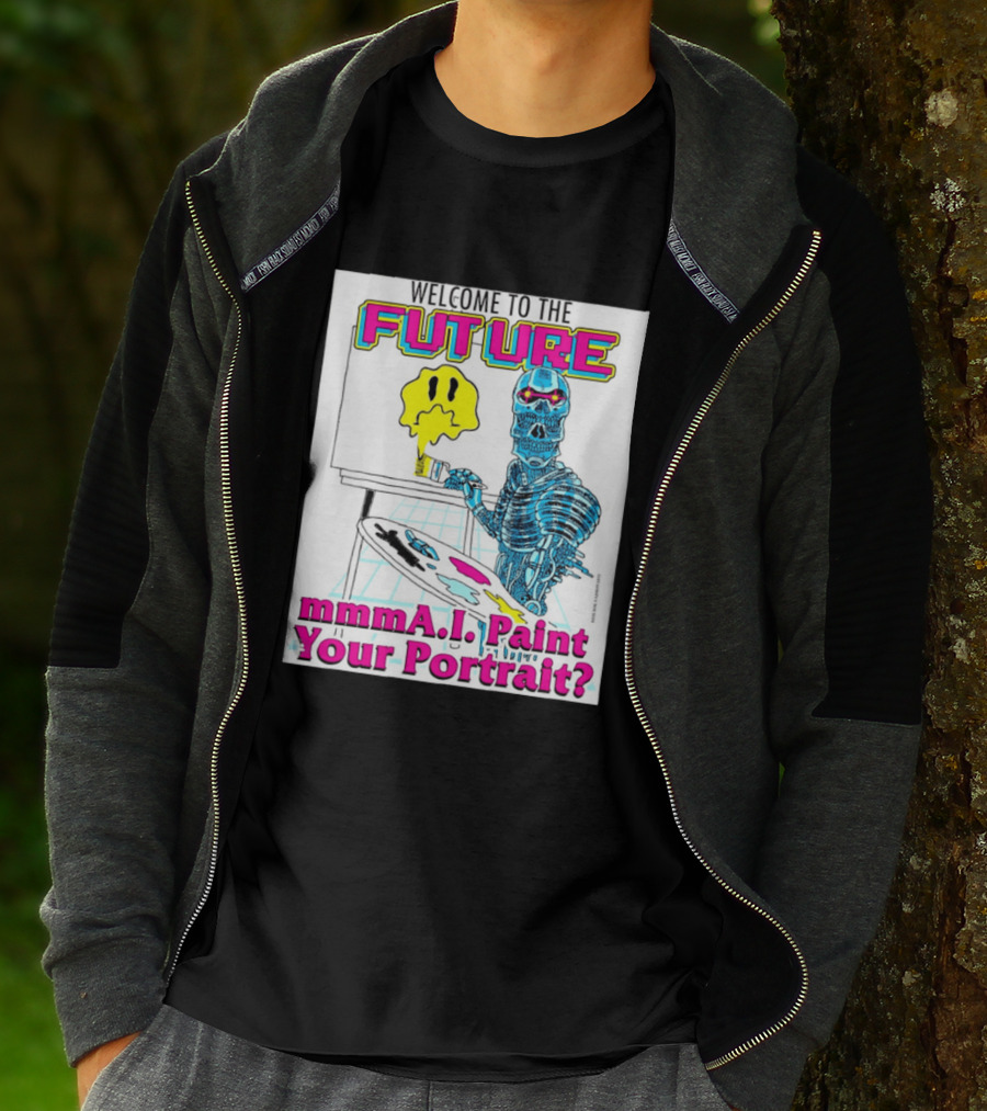 Welcome To The Future MmmaI Paint Your Portrait Robot Skull T-Shirt