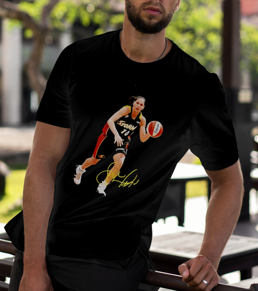 Sue Bird Autograph Seattle Storm Dribbling Basketball 10 T-Shirt