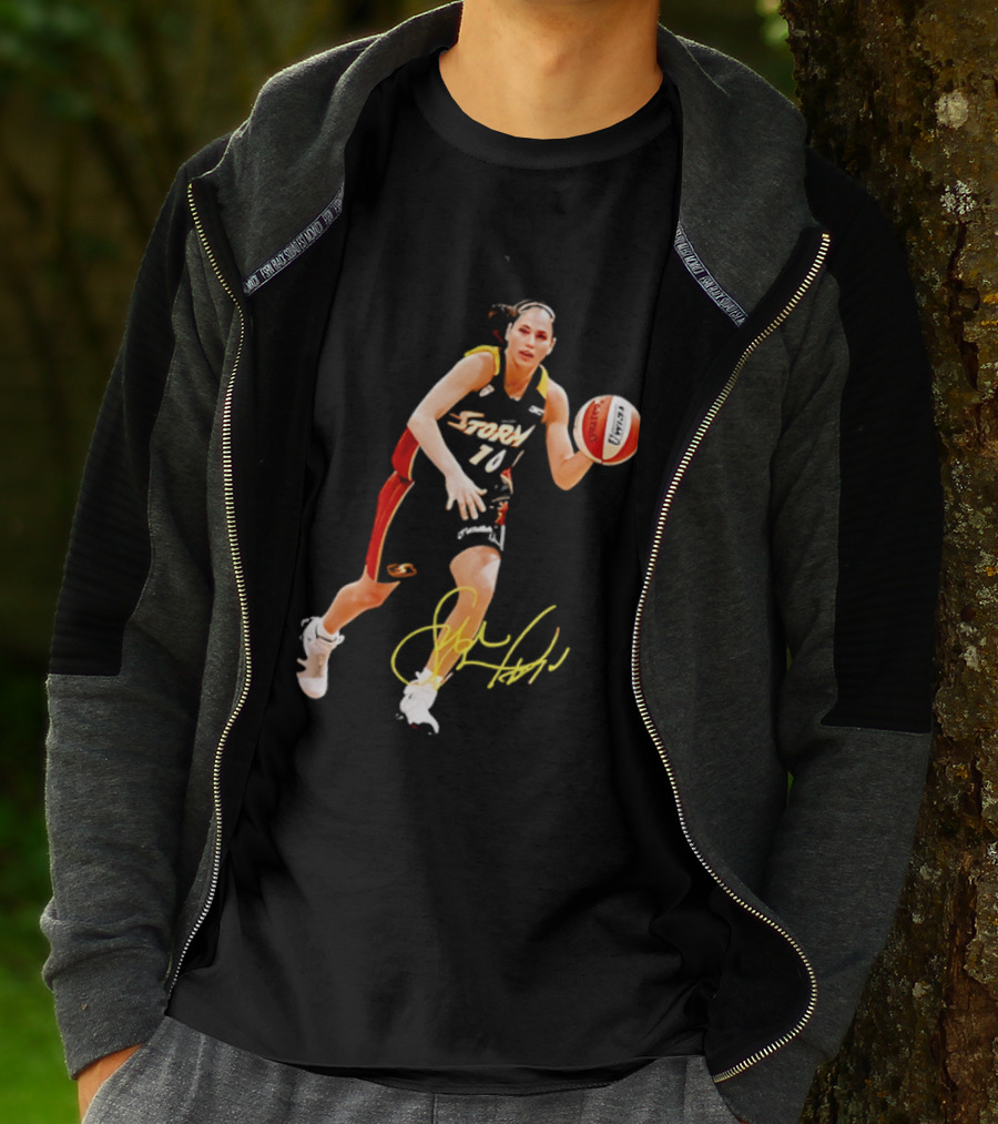 Sue Bird Autograph Seattle Storm Dribbling Basketball 10 T-Shirt