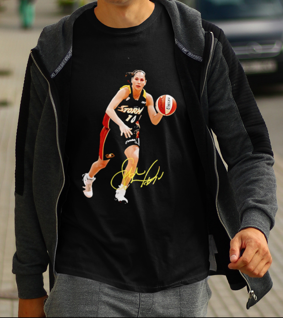Sue Bird Autograph Seattle Storm Dribbling Basketball 10 T-Shirt