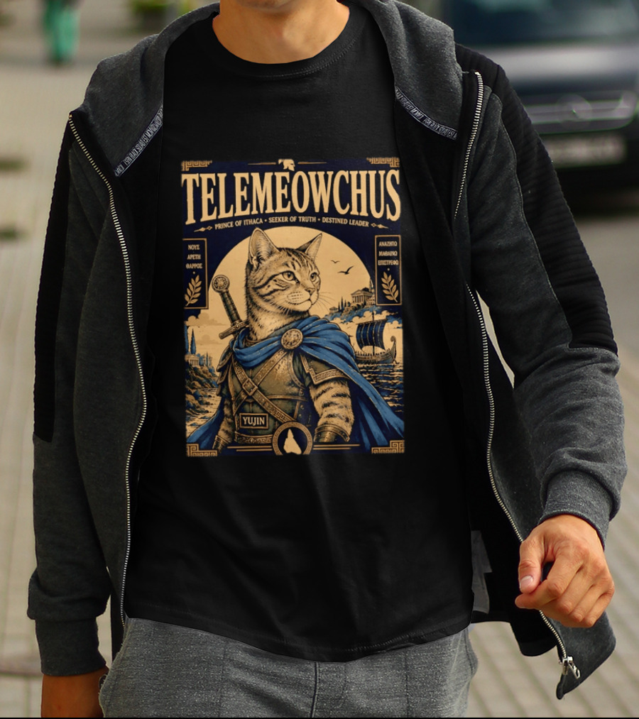 TELEMEOWCHUS Prince Of Ithaca Seeker Of Truth Destined Leader Yujin Greek Mythology Cat Warrior T-Shirt