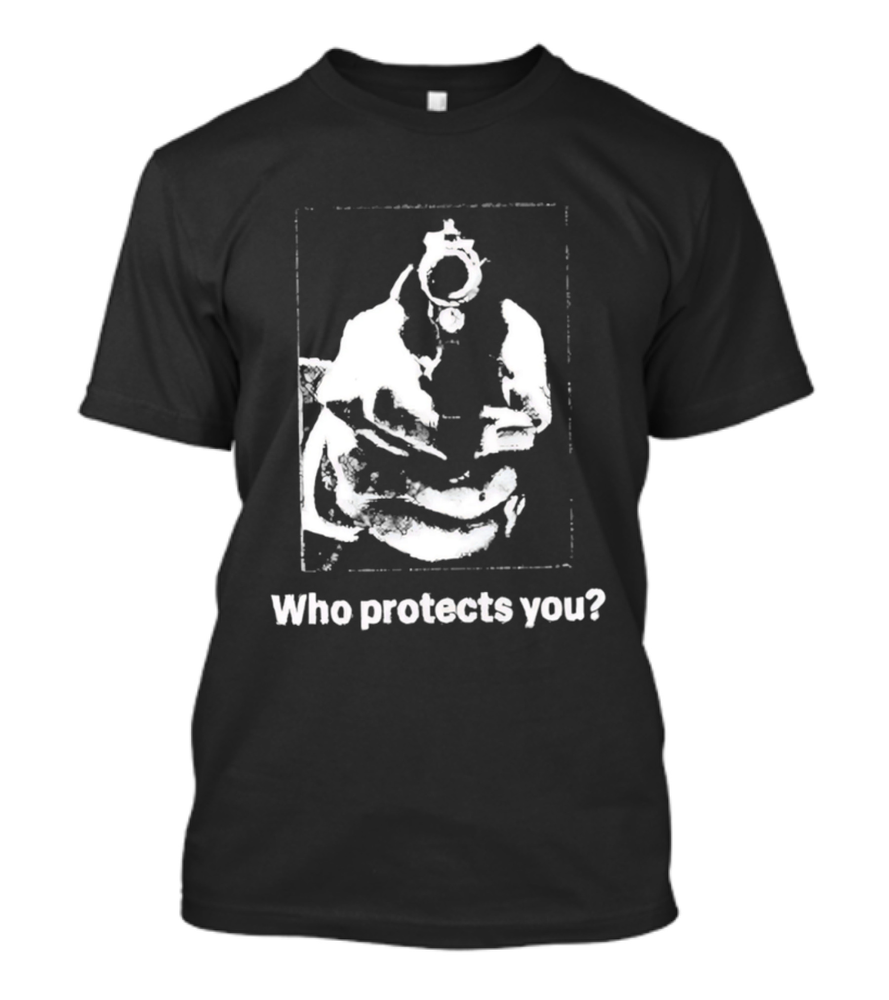 Who Protects You Question With Gun Aimed At Viewer T-Shirt