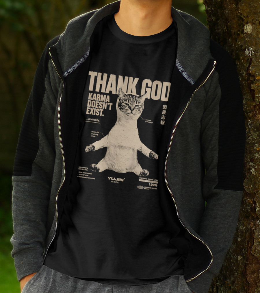 Thank God Karma Doesn't Exist Probably Cat Drawing Yijun Studio Percent Diagram T-Shirt