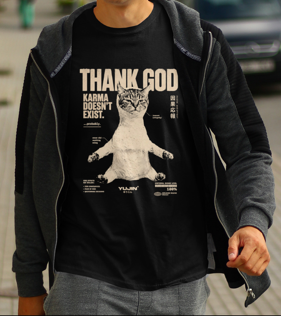 Thank God Karma Doesn't Exist Probably Cat Drawing Yijun Studio Percent Diagram T-Shirt