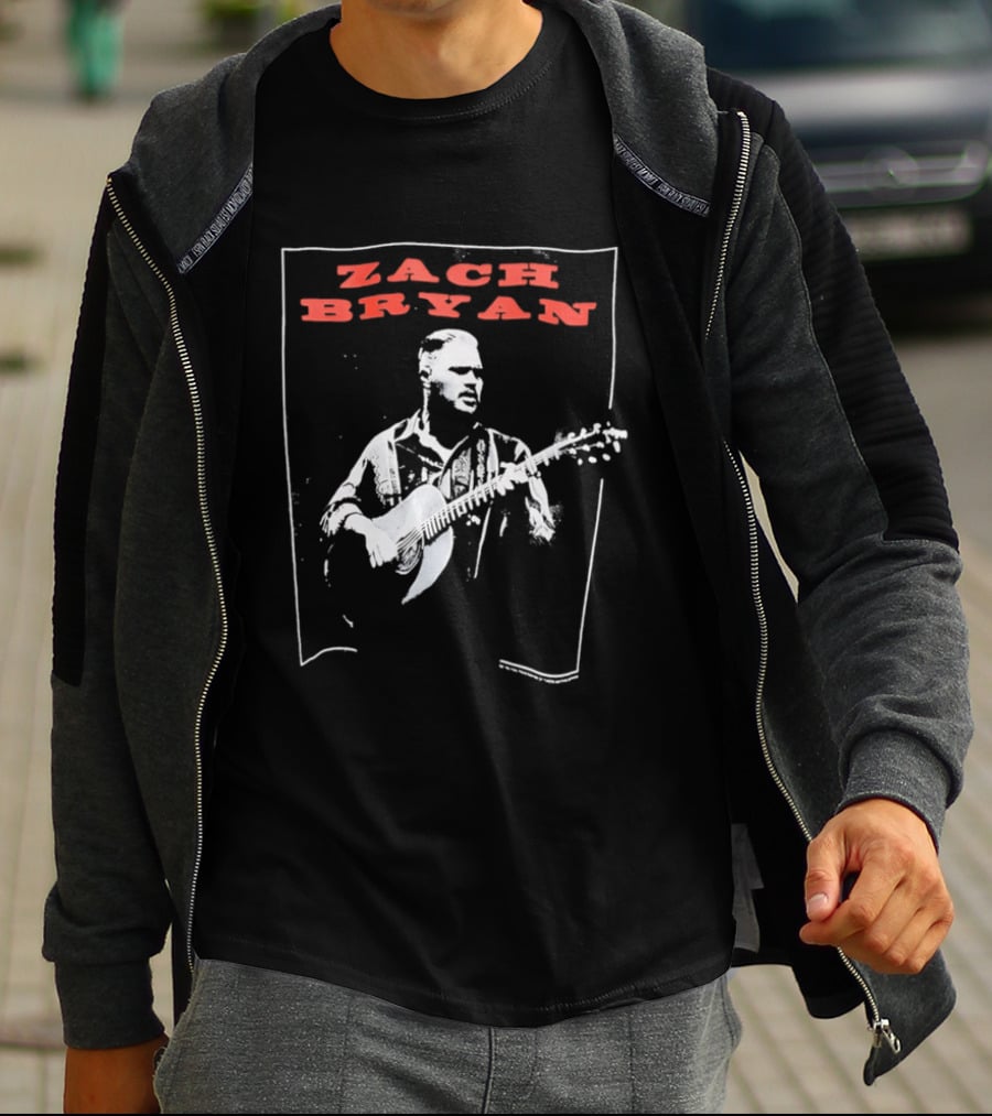 Zach Bryan Guitar Performance Black And White T-Shirt