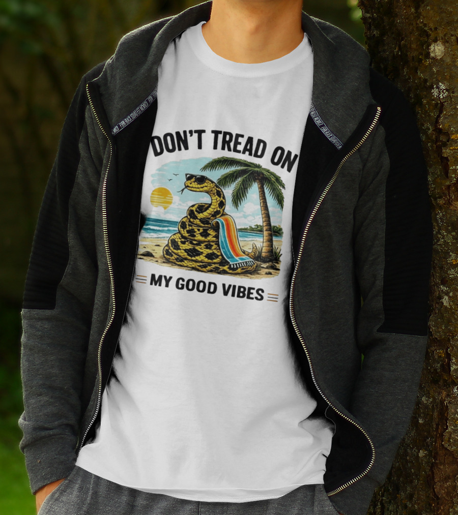Don't Tread On My Good Vibes Beach Snake Palm Tree Summer T-Shirt