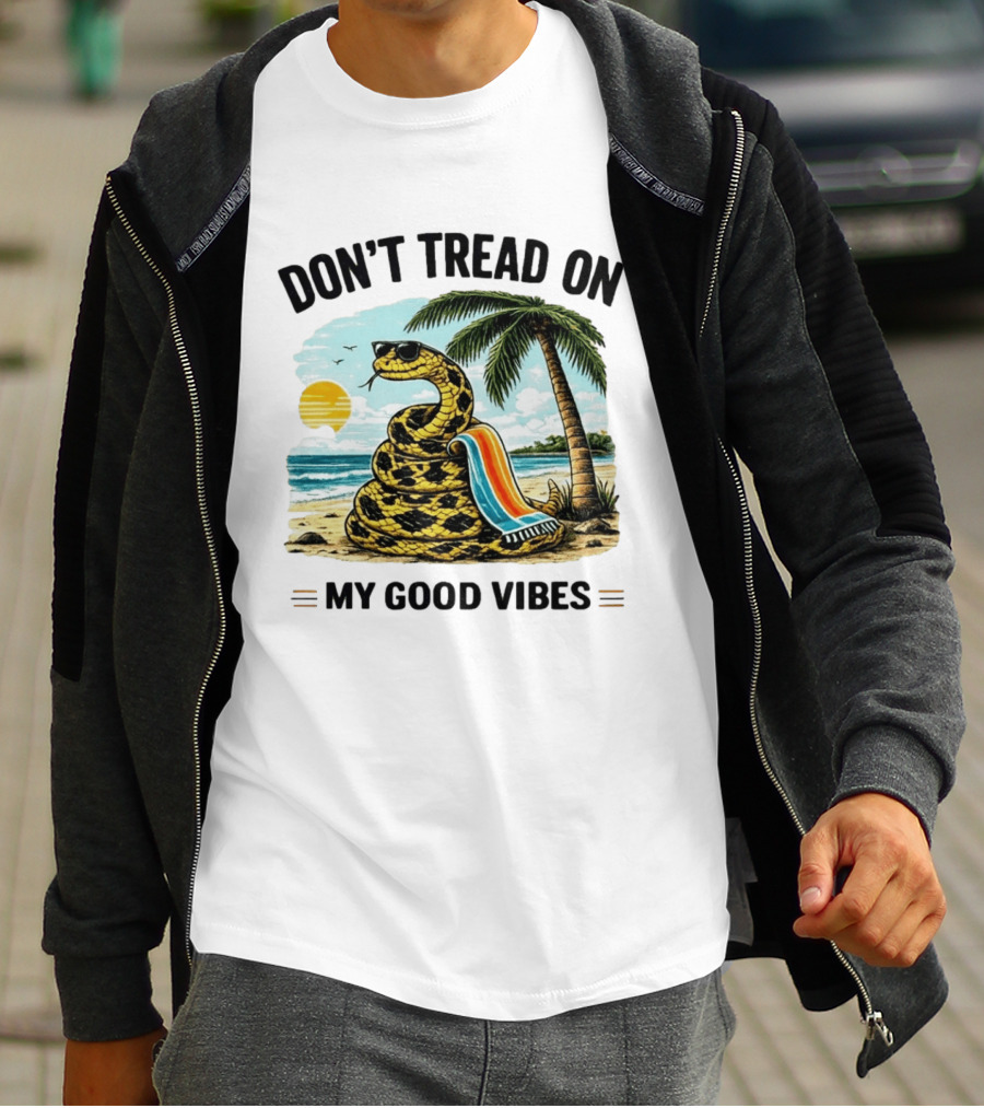Don't Tread On My Good Vibes Beach Snake Palm Tree Summer T-Shirt