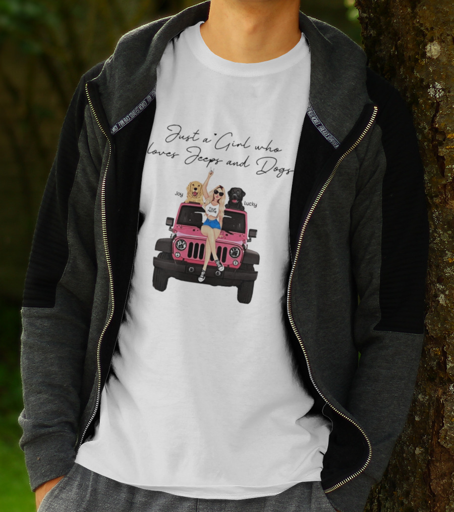 Just A Girl With Joy And Lucky Enjoying Jeeps And Dogs T-Shirt