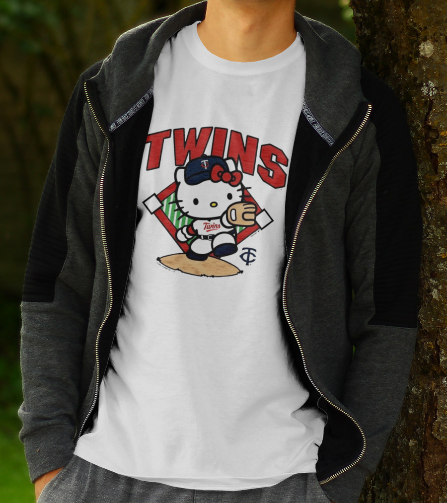 Hello Kitty Twins Baseball Distressed MLB Player Cartoon T-Shirt
