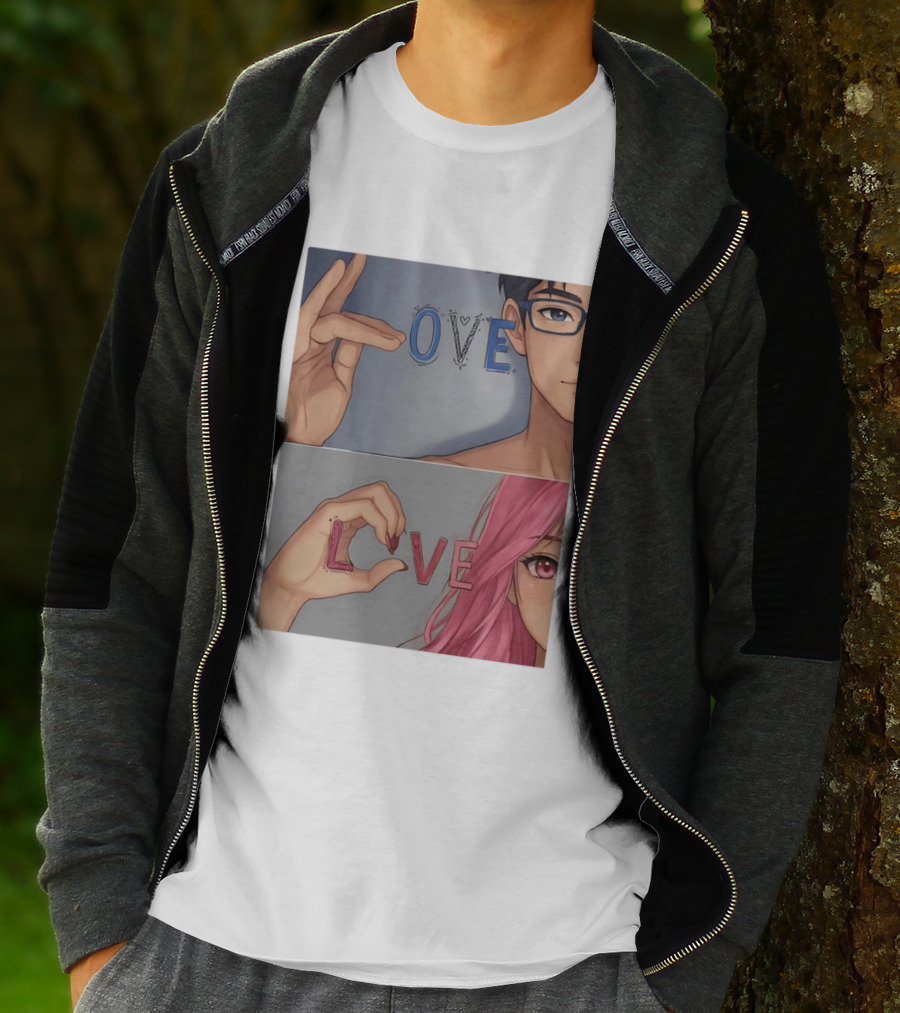 Love Love Anime Couple Hand Gesture T-Shirt