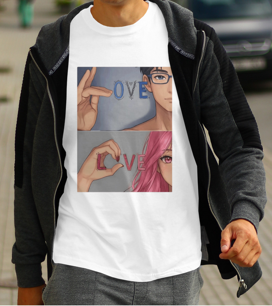 Love Love Anime Couple Hand Gesture T-Shirt