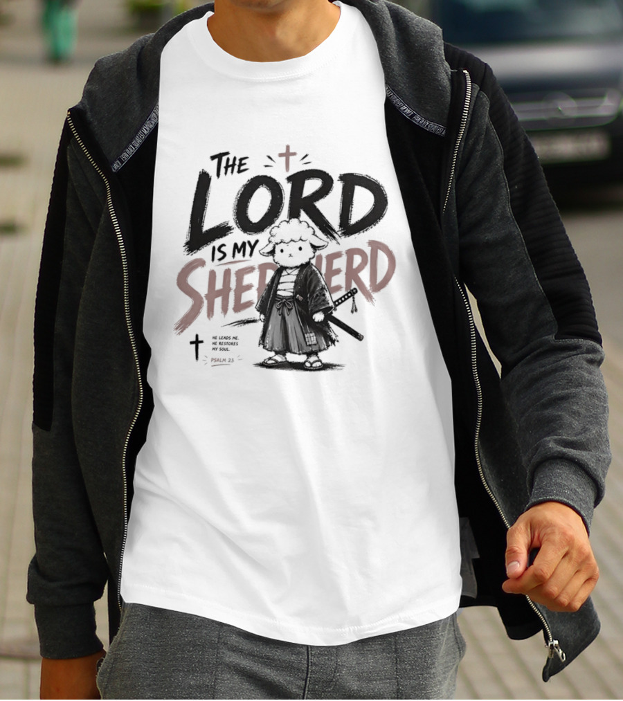 The Lord Is My Shepherd Samurai Sheep Christian Cross T-Shirt
