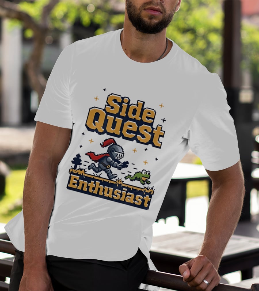 Side Quest Enthusiast Knight Chasing Frog Adventure T-Shirt