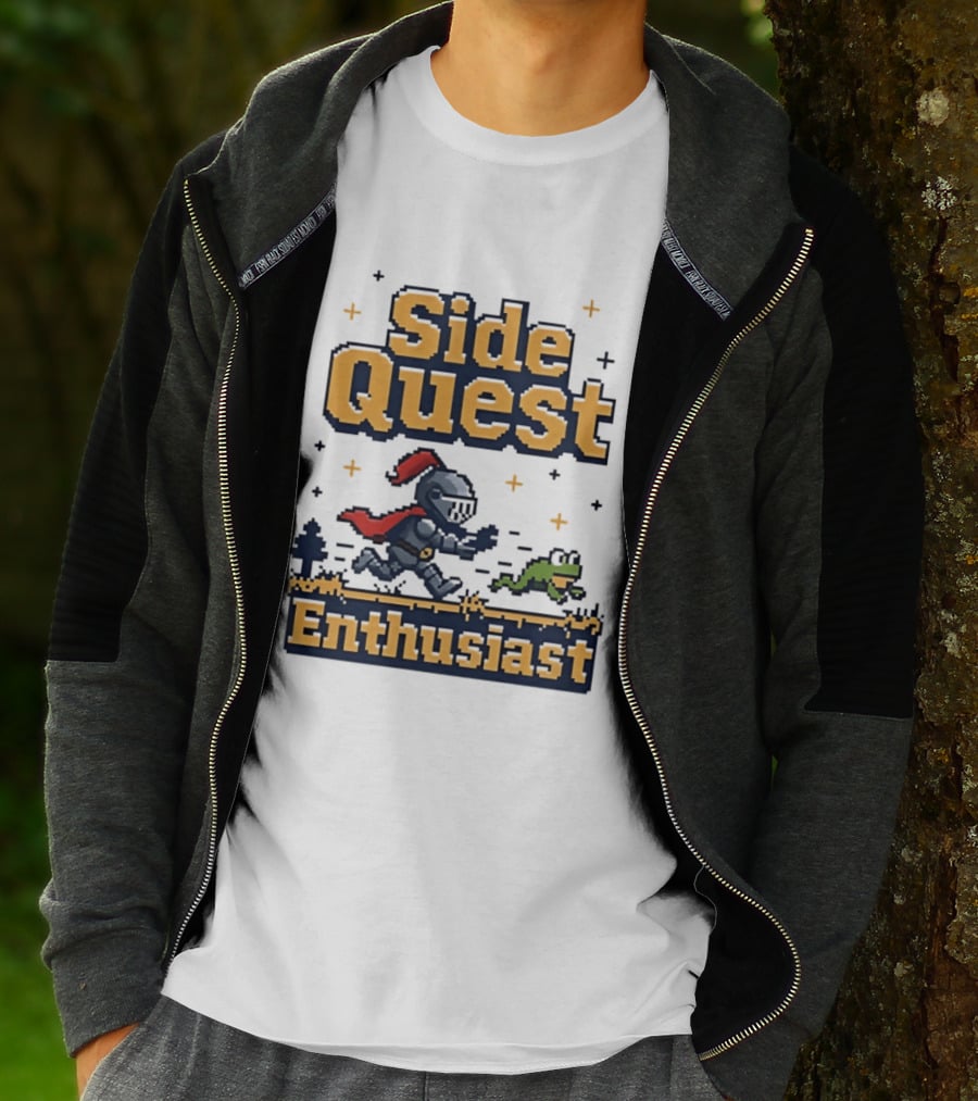 Side Quest Enthusiast Knight Chasing Frog Adventure T-Shirt