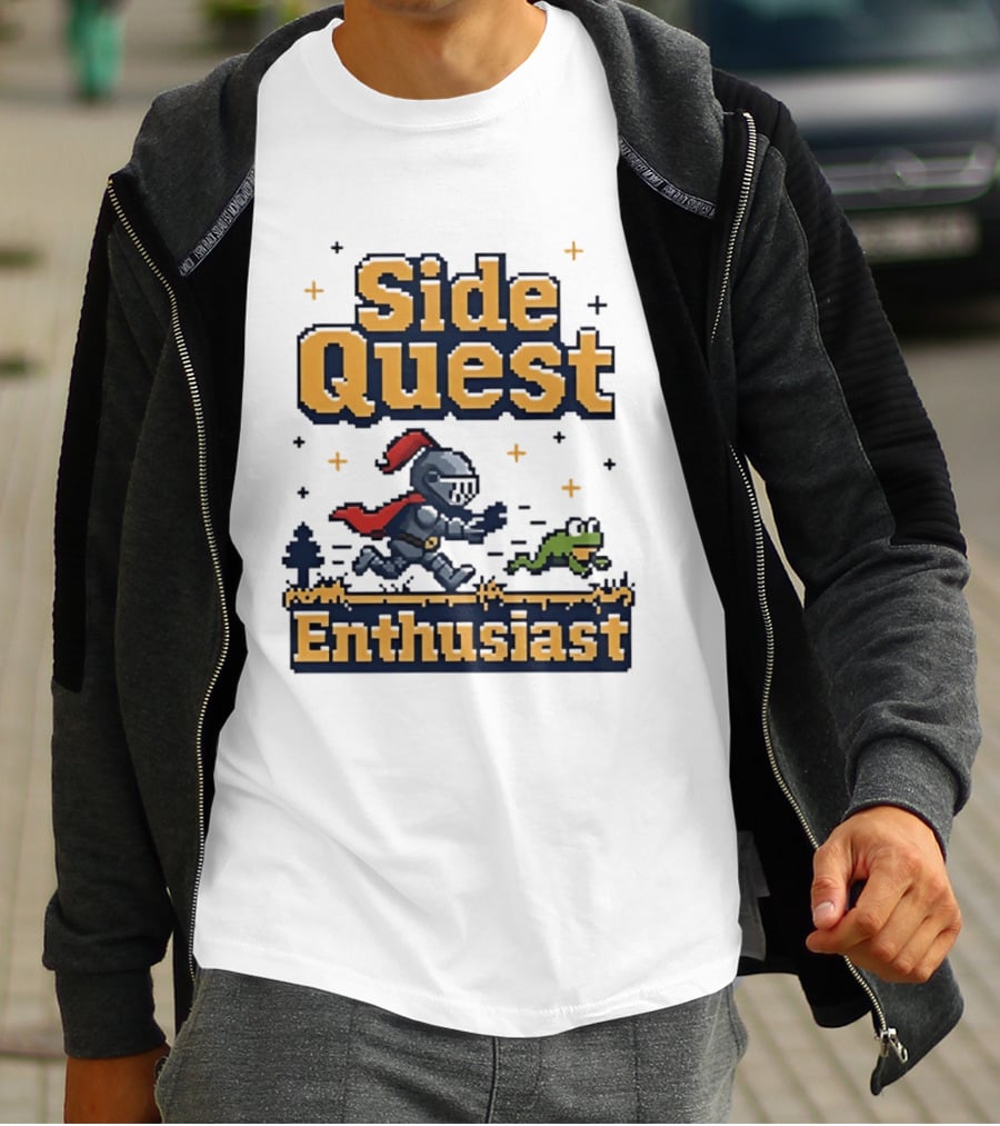 Side Quest Enthusiast Knight Chasing Frog Adventure T-Shirt