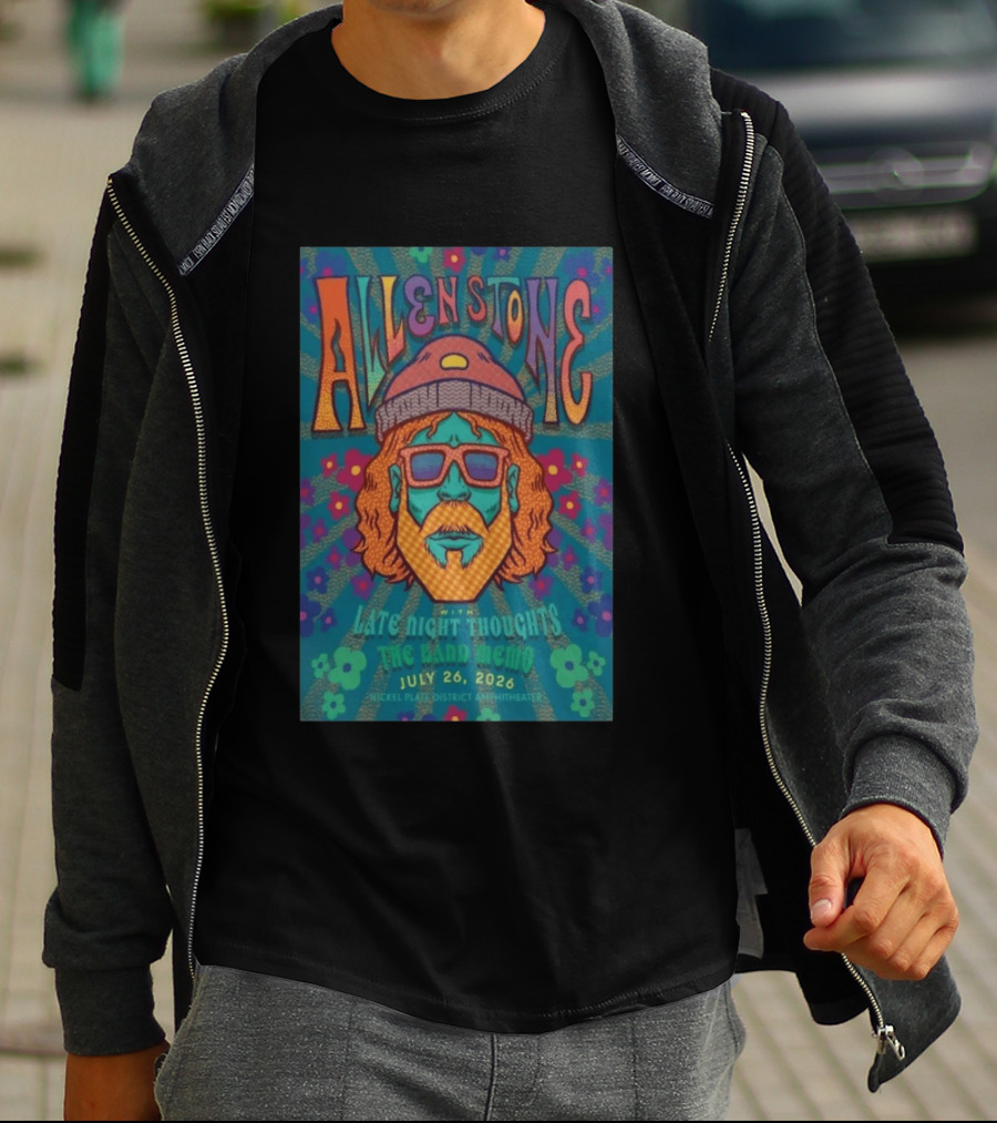 Allen Stone Fishers Indiana Late Night Thoughts The Band Memo July 26 2026 Nickel Plate District Amphitheater T-Shirt