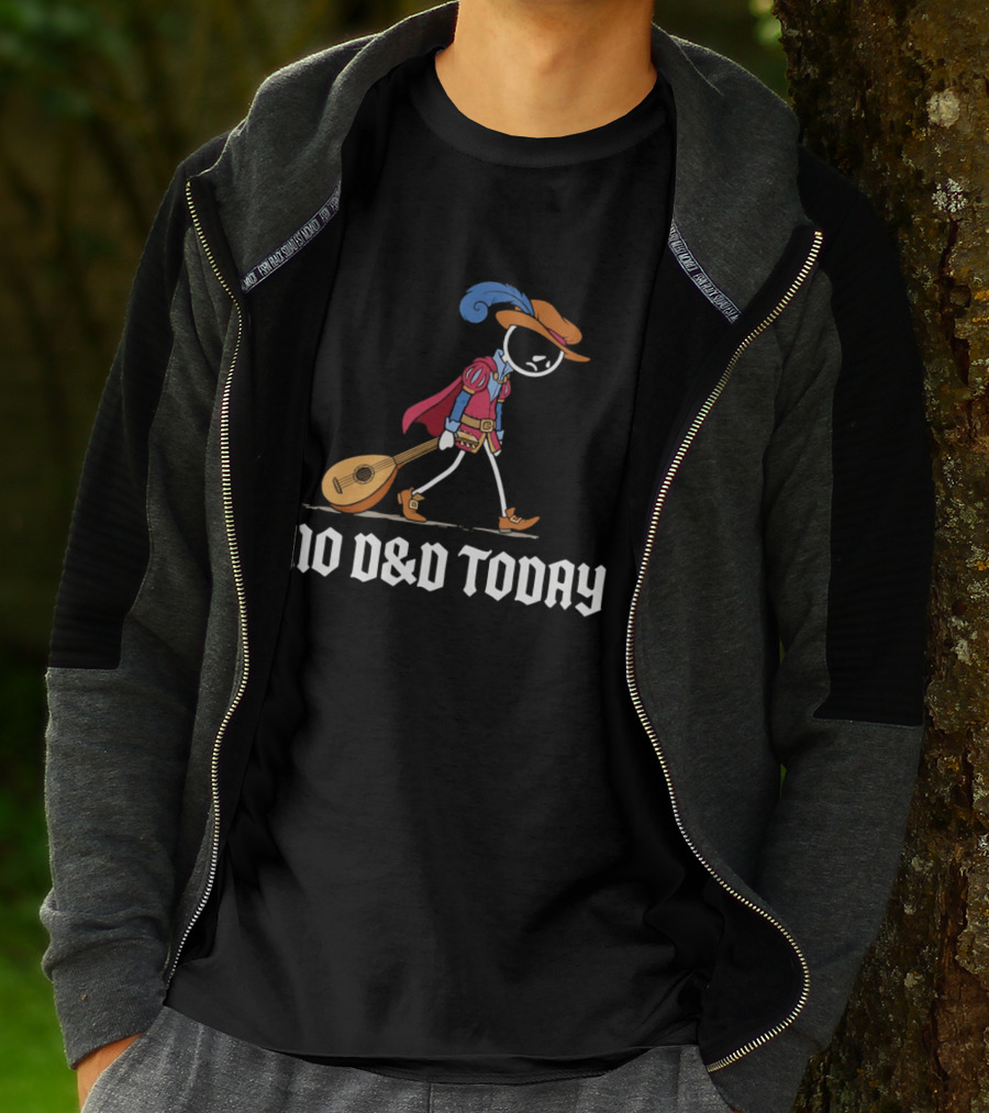 Bard No D&D Today Cartoon Stick Figure With Lute And Feathered Hat T-Shirt