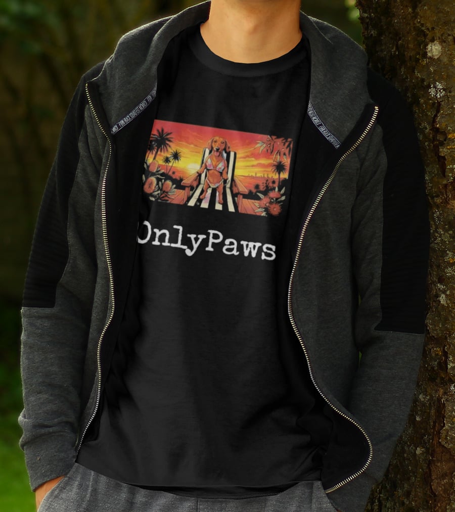 Beach Vibes Dachshund OnlyPaws Sunset Scene T-Shirt