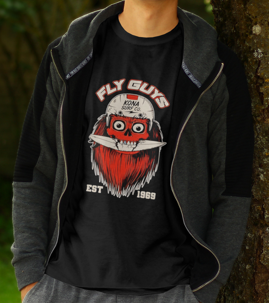 Fly Guys Kona Surf Co Est 1969 Skull Surfboard Helmet T-Shirt