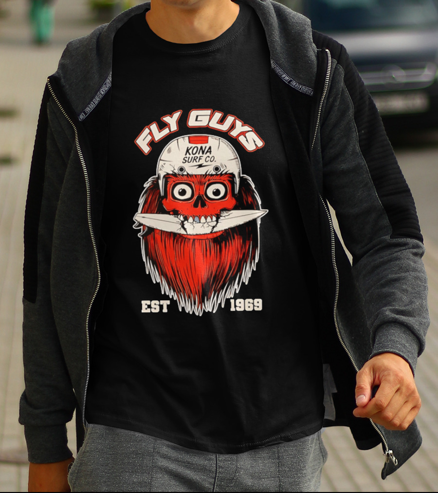 Fly Guys Kona Surf Co Est 1969 Skull Surfboard Helmet T-Shirt