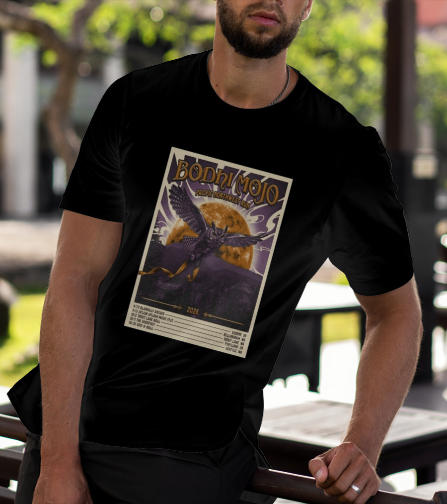 Bodhi Mojo Pacific Northwest Run 2026 Tour Owl Illustration Dates And Locations T-Shirt