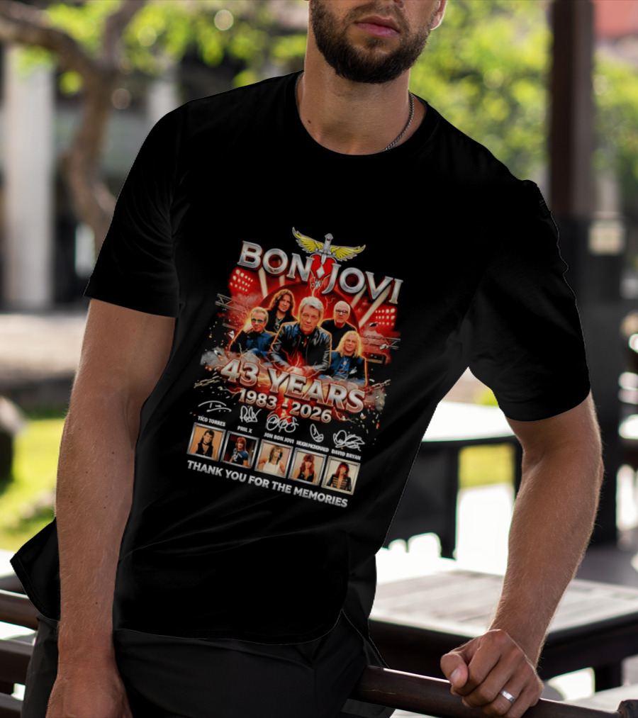 Bon Jovi 43 Years Celebration 1983 2026 Thank You For The Memories Signatures T-Shirt