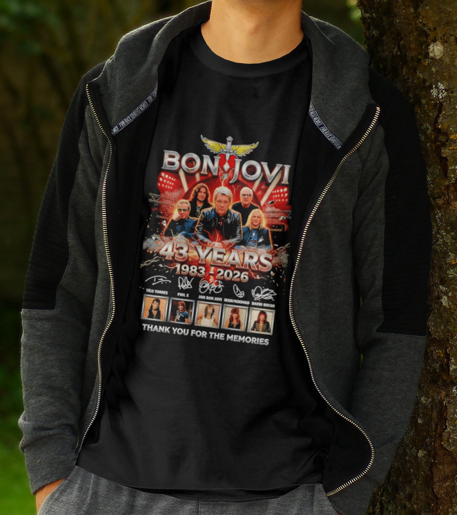 Bon Jovi 43 Years Celebration 1983 2026 Thank You For The Memories Signatures T-Shirt