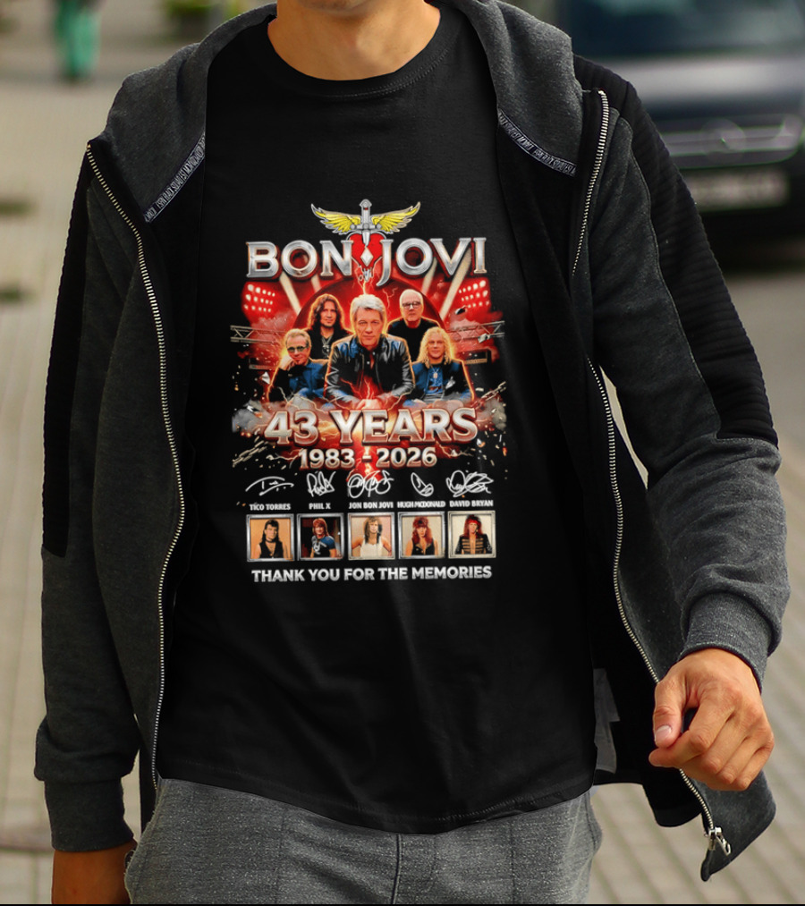 Bon Jovi 43 Years Celebration 1983 2026 Thank You For The Memories Signatures T-Shirt