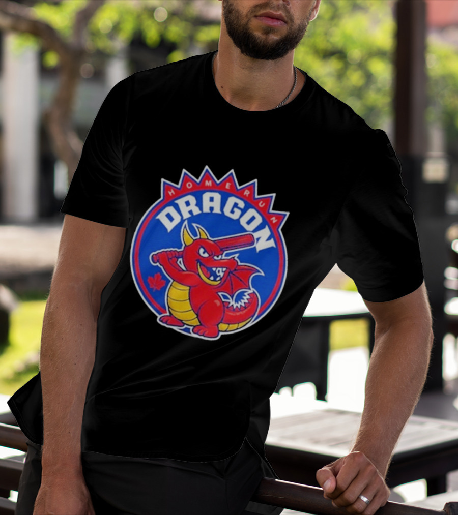 Home Run Dragon Baseball Batting Red Maple Leaf T-Shirt