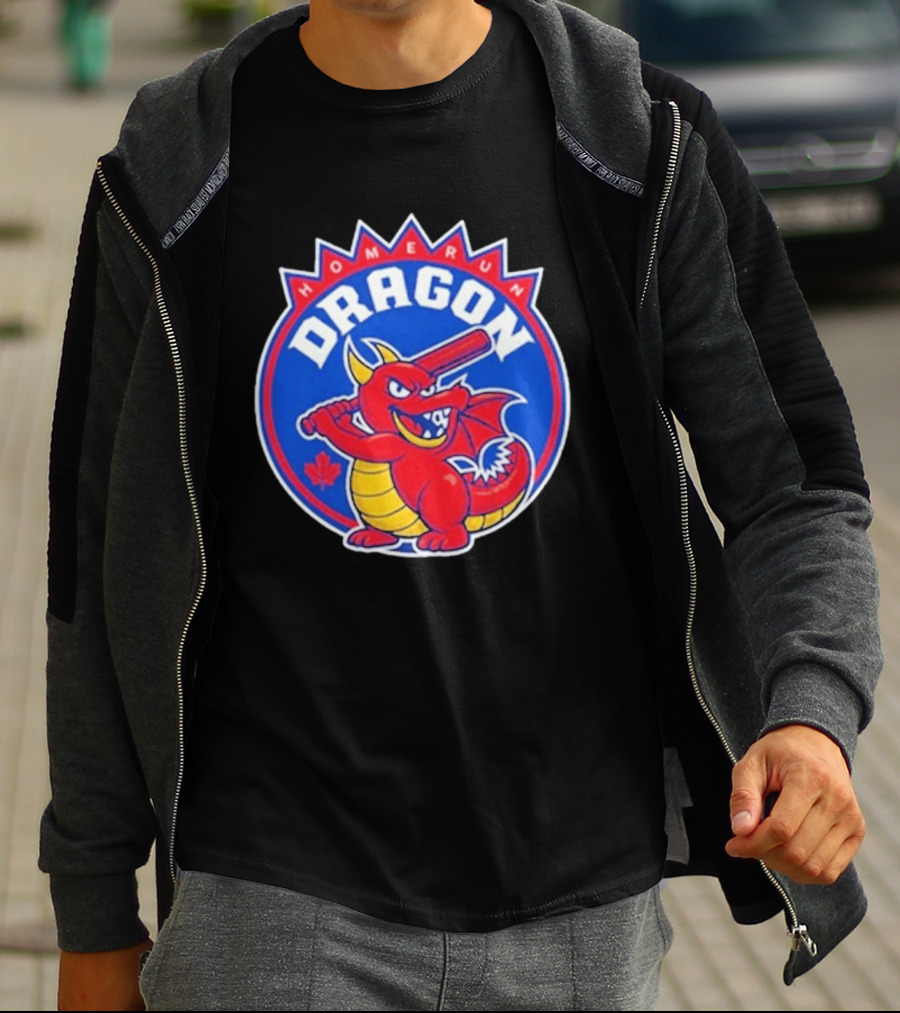 Home Run Dragon Baseball Batting Red Maple Leaf T-Shirt