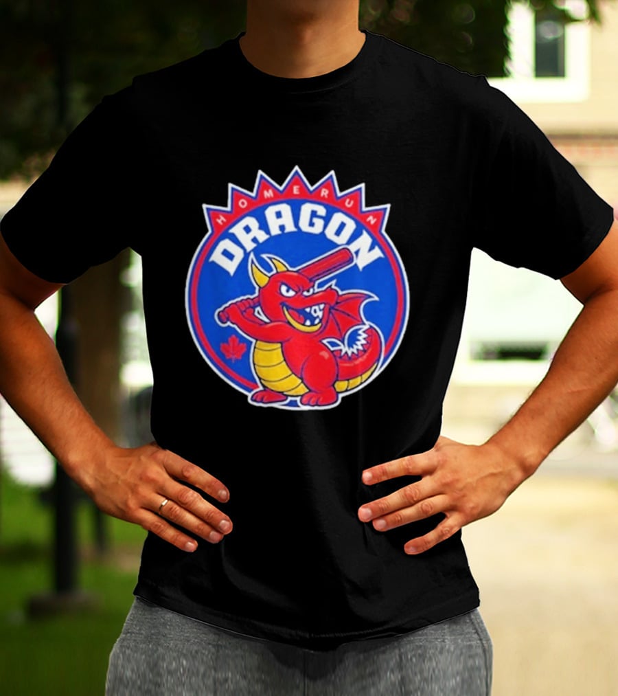 Home Run Dragon Baseball Batting Red Maple Leaf T-Shirt